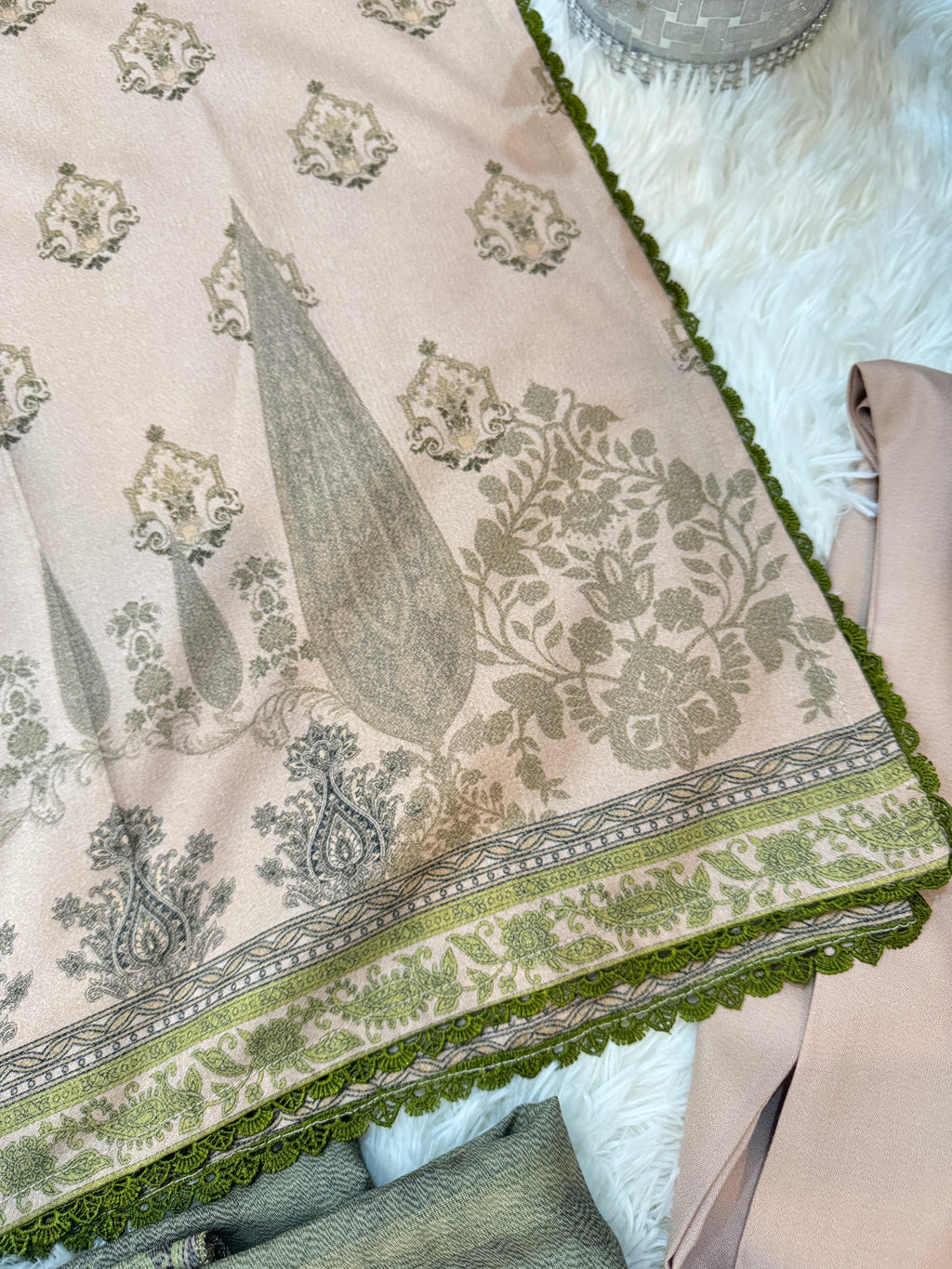 3-Piece Dhanak-Khwabo k sabz rang