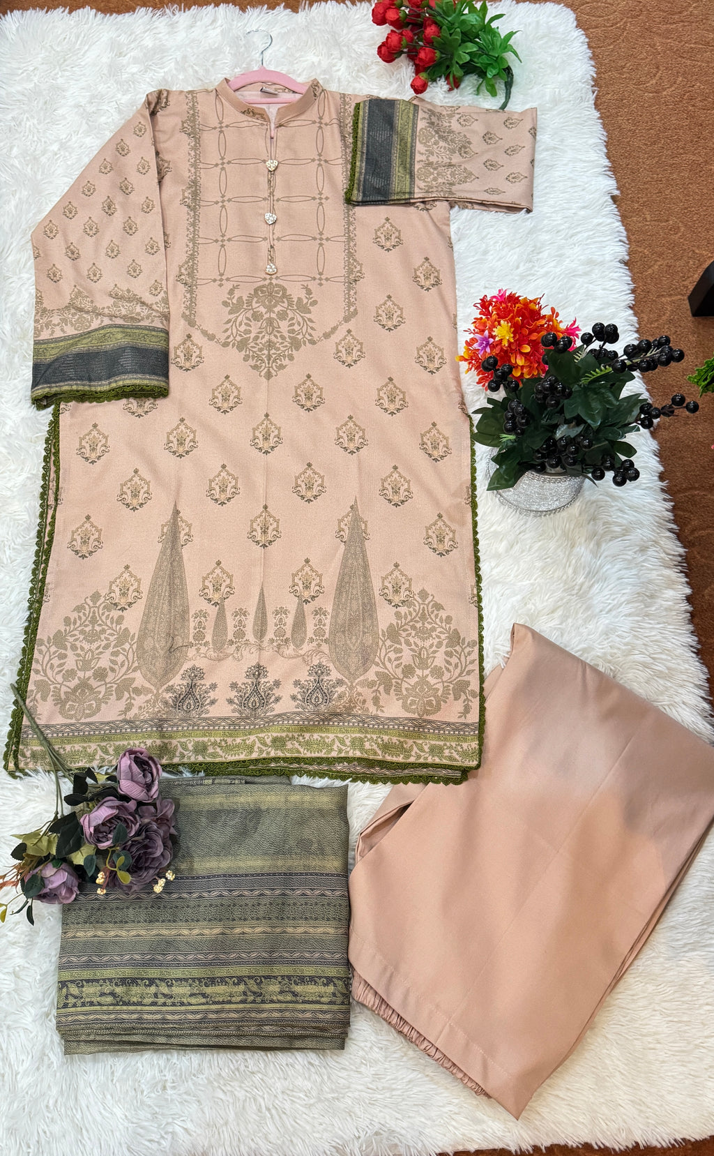 3-Piece Dhanak-Khwabo k sabz rang