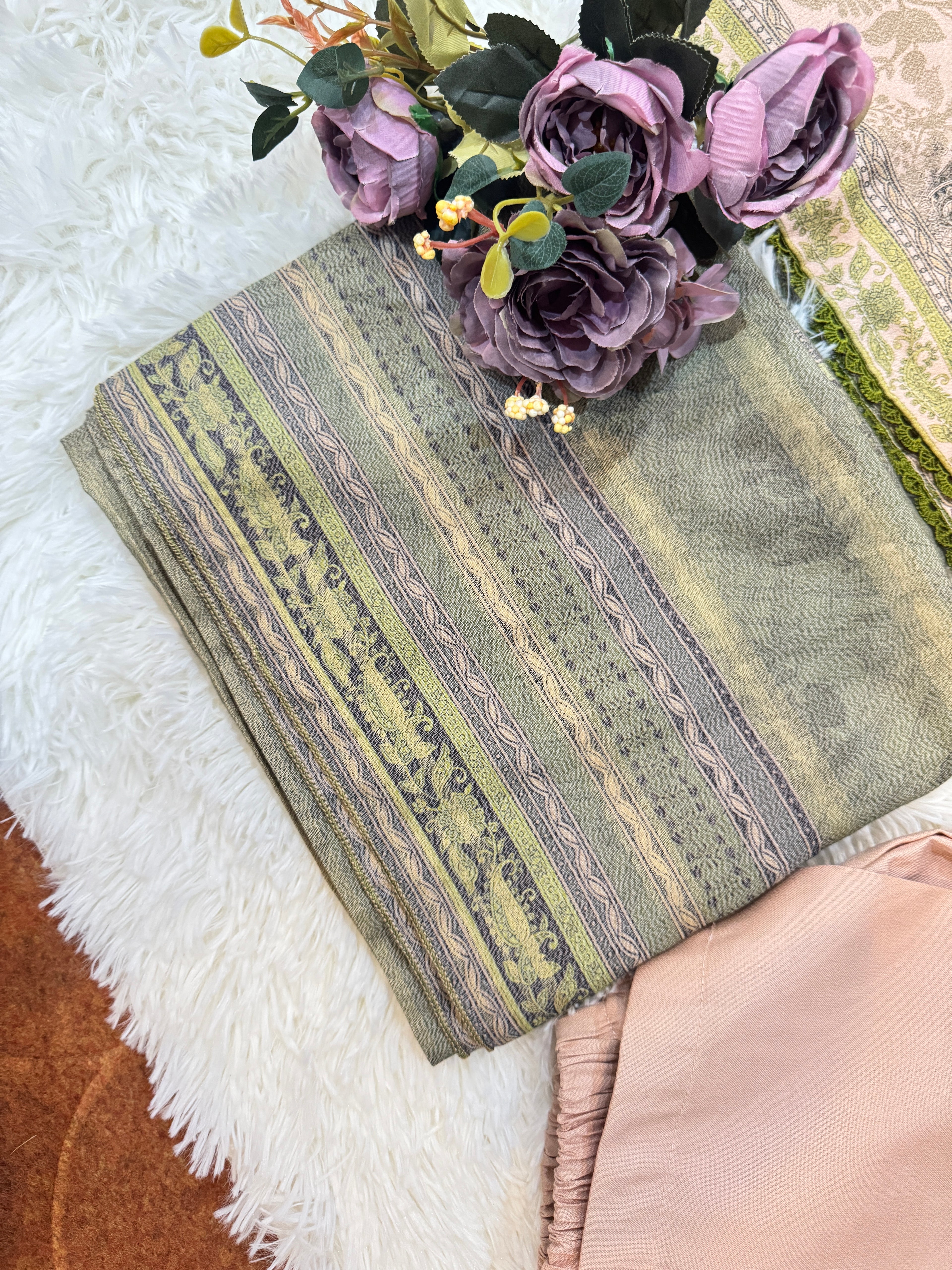 3-Piece Dhanak-Khwabo k sabz rang