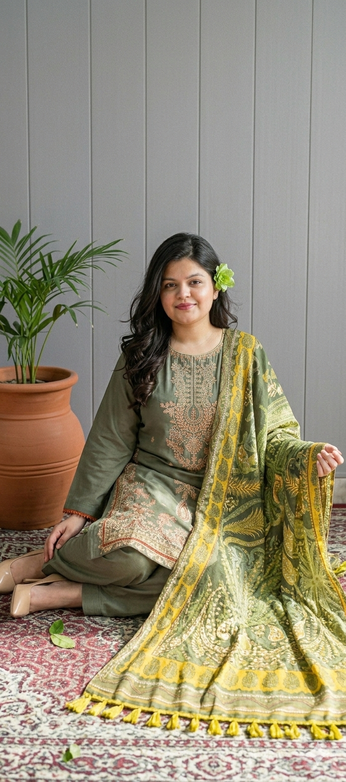 3-piece stone Lilan with Farshi shalwar