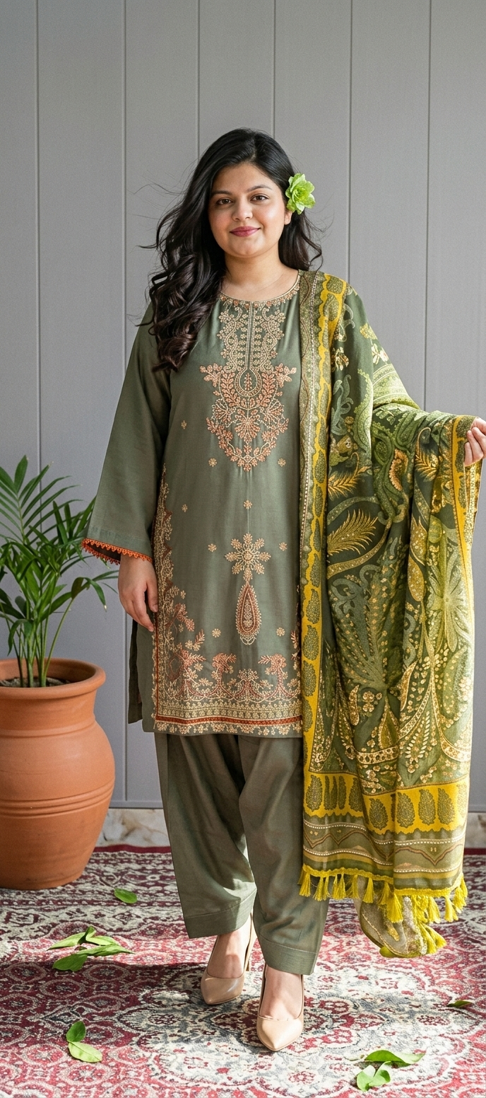 3-piece stone Lilan with Farshi shalwar