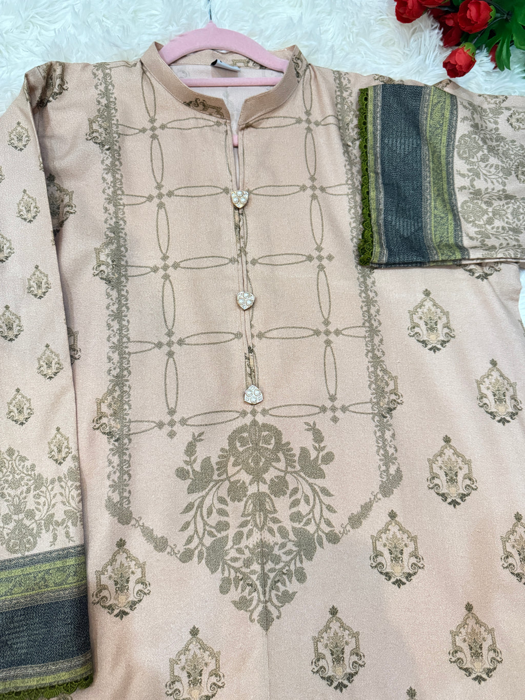 3-Piece Dhanak-Khwabo k sabz rang