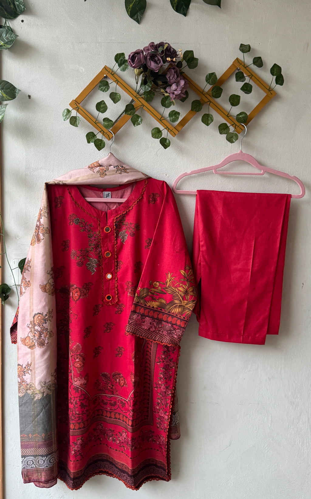 3-Piece Dhanak-Lal Gulab