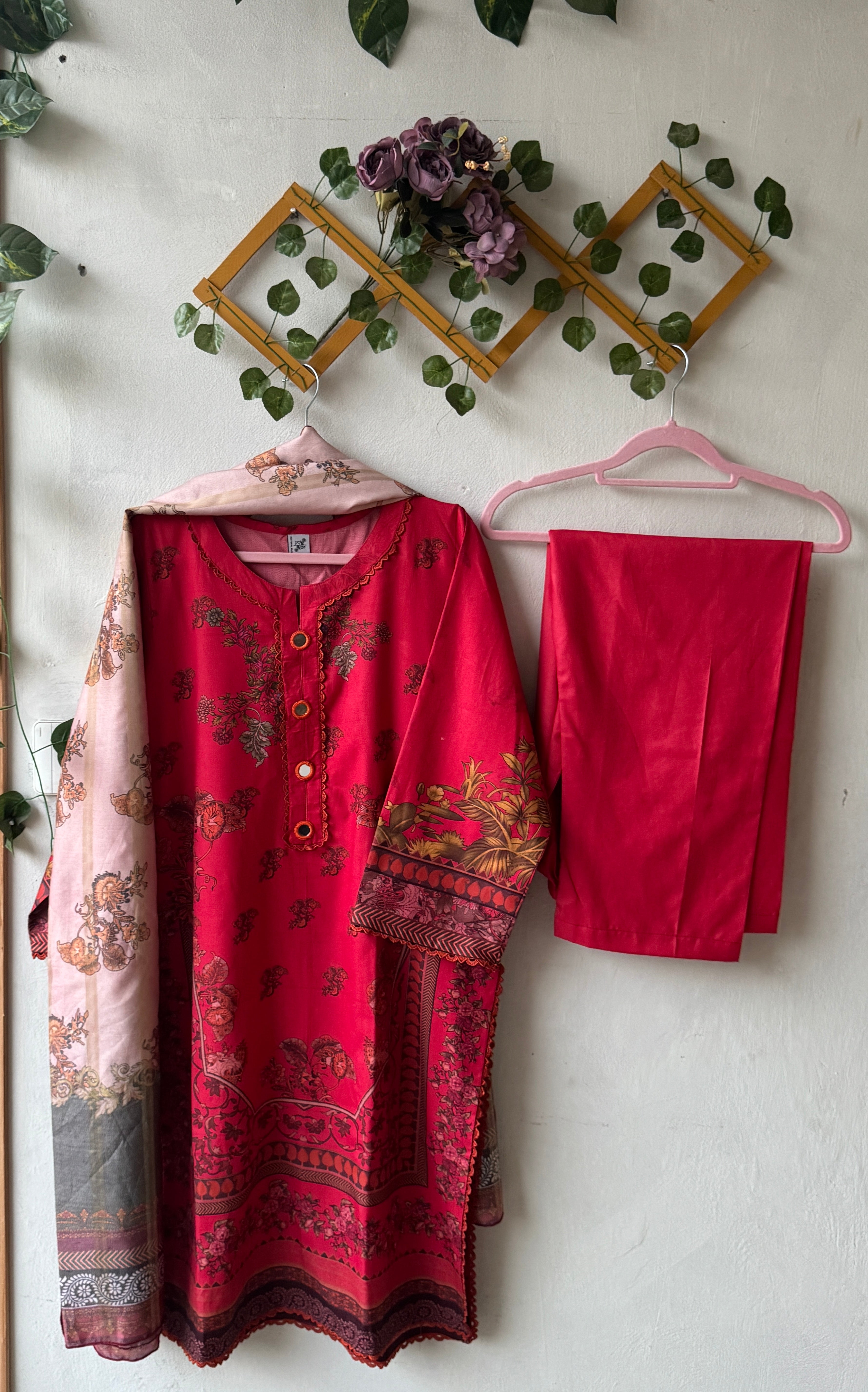 3-Piece Dhanak-Lal Gulab