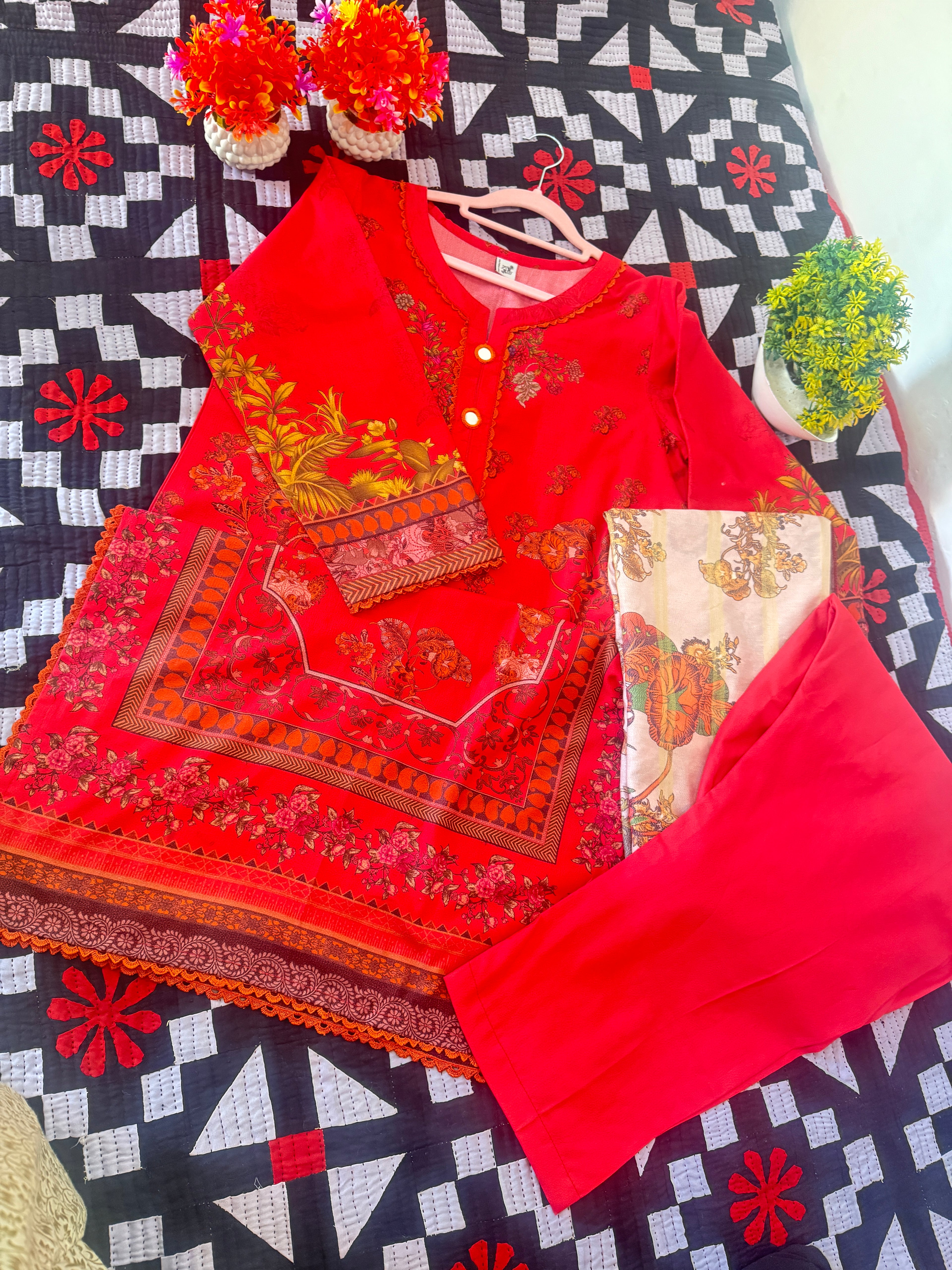 3-Piece Dhanak-Lal Gulab